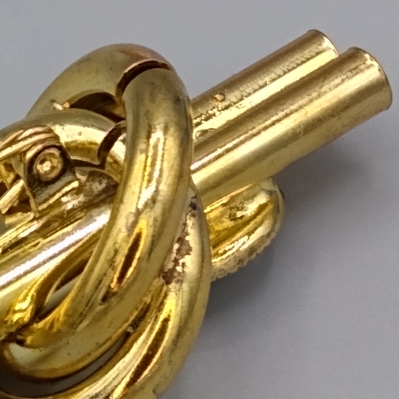 Gold Knot Bar Brooch Rhinestone Double Barrel Vtg - Picture 14 of 15